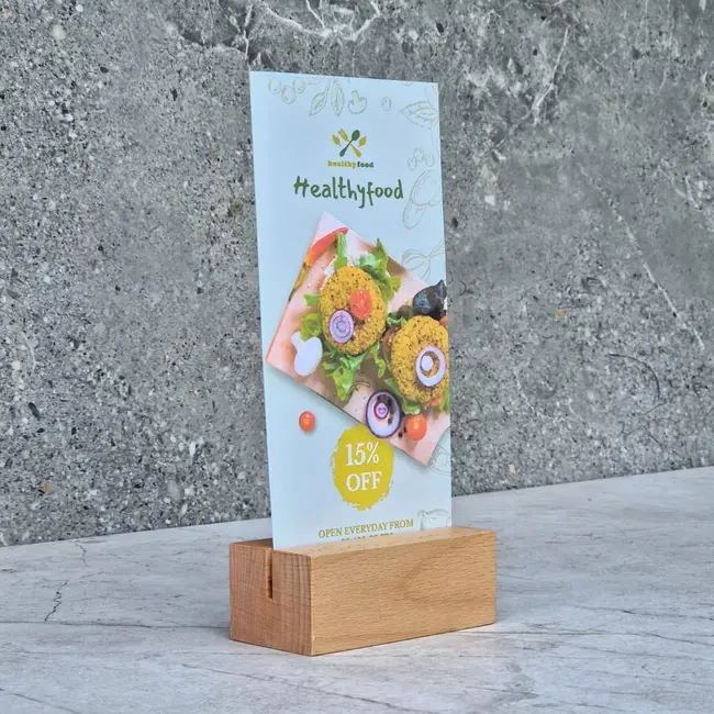 HOCHO Beukenhouten Menustandaard – Acryl Pocket A6 – Stijlvolle Tafelpresentatie