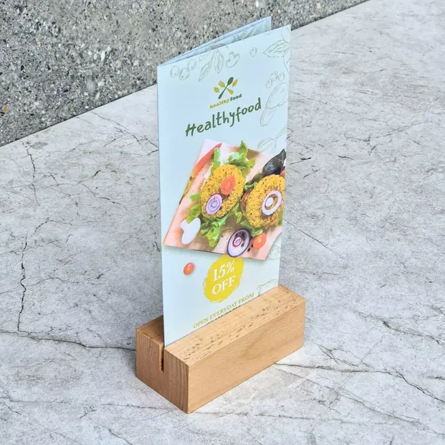 HOCHO Beukenhouten Menustandaard – Acryl Pocket A6 – Stijlvolle Tafelpresentatie