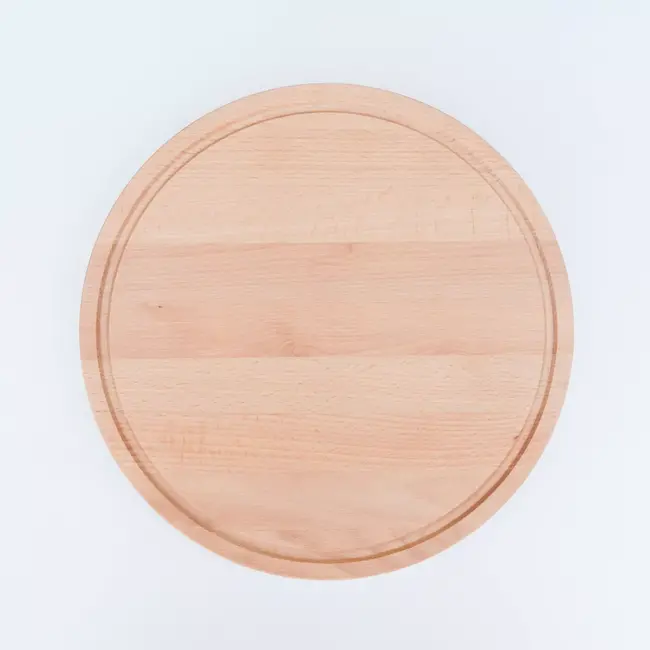 HOCHO Dikke Ronde Snijplank met Sapgeul en Handgrepen – Beukenhout – Ø 350x40 mm