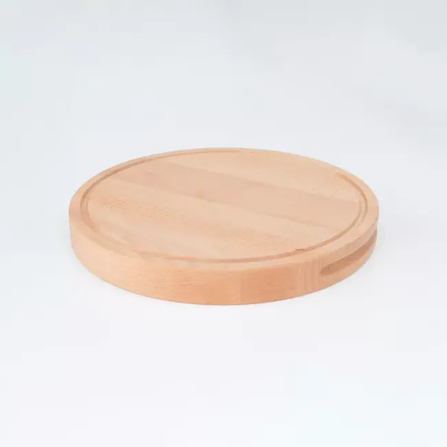 HOCHO Dikke Ronde Snijplank met Sapgeul en Handgrepen – Beukenhout – Ø 350x40 mm