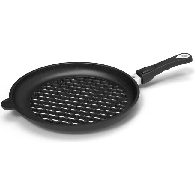 AMT Gastroguss Geperforeerde barbecuepan Ø 32 cm hoogte 4 cm met afneembare steel LOTAN® antiaanbaklaag voor barbecue en grill