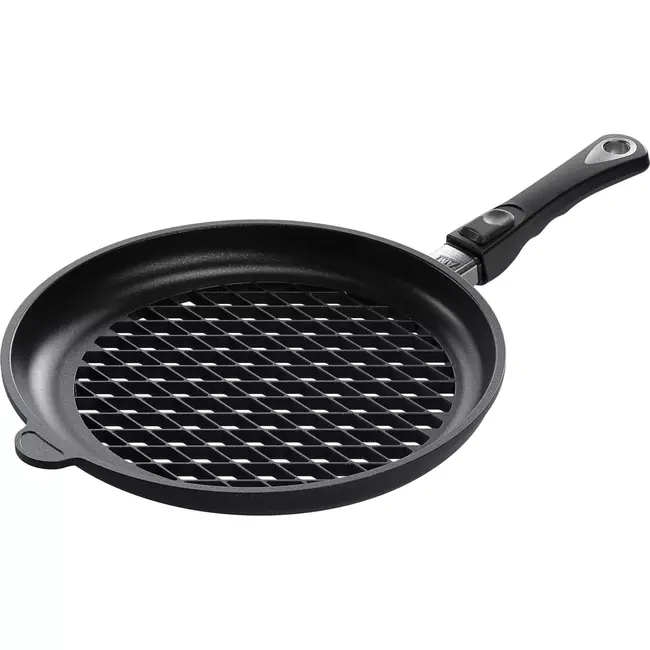 AMT Gastroguss Geperforeerde barbecuepan Ø 32 cm hoogte 4 cm met afneembare steel LOTAN® antiaanbaklaag voor barbecue en grill