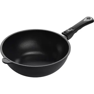 AMT Gastroguss Wokpan Ø 28 cm hoogte 11 cm 2,2 liter met afneembare steel LOTAN® antiaanbaklaag geschikt voor alle warmtebronnen incl. inductie