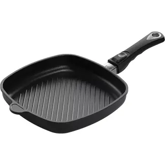 AMT Gastroguss Vierkante grillpan 26 x 26 cm hoogte 4 cm met afneembare steel LOTAN® antiaanbaklaag geschikt voor alle warmtebronnen incl. inductie