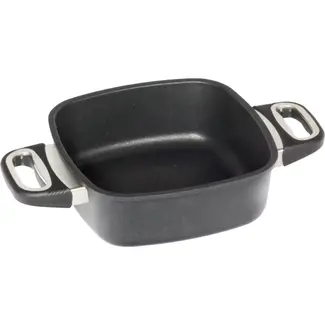 AMT Gastroguss Vierkante braadpan 20 x 20 cm hoogte 7 cm met zijhandgrepen LOTAN® antiaanbaklaag geschikt voor alle warmtebronnen behalve inductie