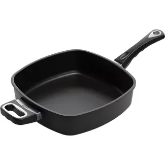 AMT Gastroguss Vierkante hapjespan 28 x 28 cm hoogte 7 cm met afneembare steel en zijhandgreep LOTAN® antiaanbaklaag geschikt voor alle warmtebronnen incl. inductie