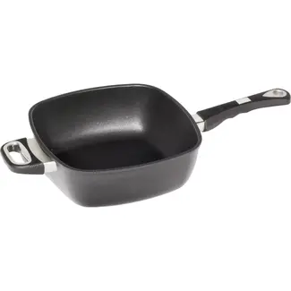 AMT Gastroguss Vierkante hapjespan 26 x 26 cm hoogte 9 cm met afneembare steel en zijhandgreep LOTAN® antiaanbaklaag geschikt voor alle warmtebronnen incl. inductie