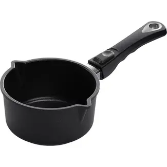 AMT Gastroguss Melk en sauspan Ø 16 cm 0,9 liter met twee schenktuiten met afneembare steel LOTAN® antiaanbaklaag geschikt voor alle warmtebronnen incl. inductie