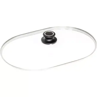 AMT Gastroguss Gehard glazen deksel 42 x 28 cm met 18/10 rvs rand met dekselknop