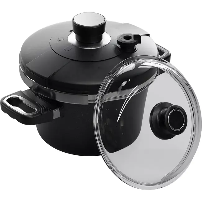 AMT Gastroguss Drukpan set – Ø 22 cm – 3,5 liter – Geschikt voor inductie – Inclusief glazen deksel