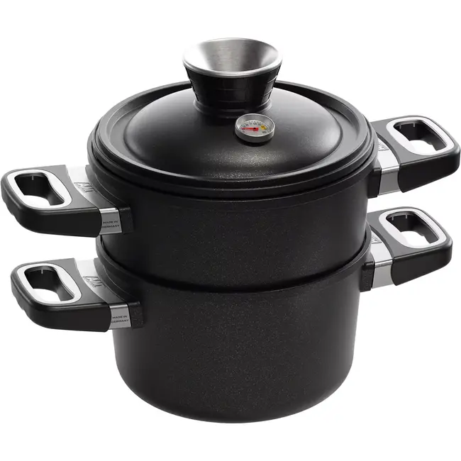 AMT Gastroguss Pot- en stoomset – Geschikt voor alle warmtebronnen – Energiezuinig koken