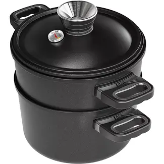 AMT Gastroguss Waterloze kookset Ø 24 cm met deksel en stoominzet met zijhandgrepen LOTAN® antiaanbaklaag geschikt voor alle warmtebronnen incl. inductie