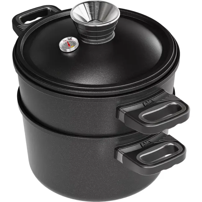 AMT Gastroguss Pot, deksel en stoominzet – Geschikt voor alle warmtebronnen – Non-stick – 24 cm – Vaatwasserbestendig