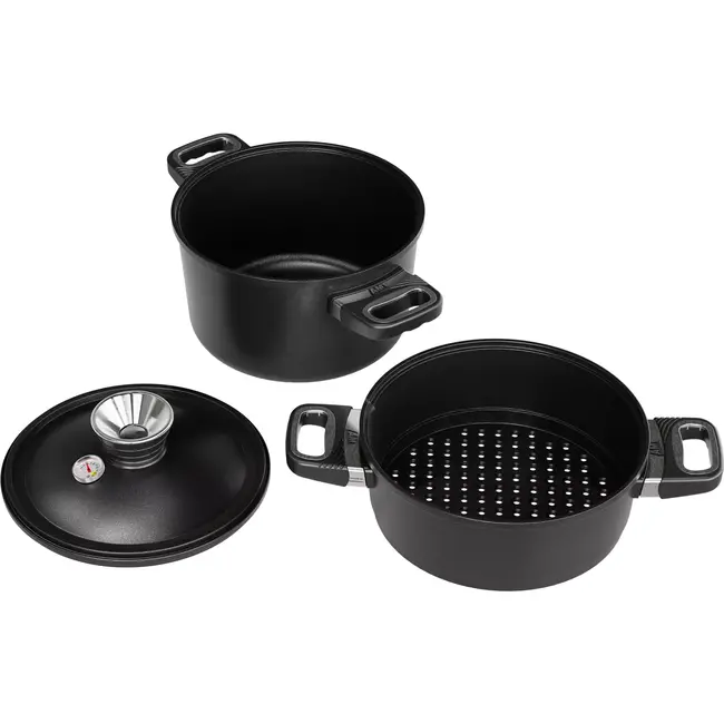 AMT Gastroguss Pot, deksel en stoominzet – Geschikt voor alle warmtebronnen – Non-stick – 24 cm – Vaatwasserbestendig