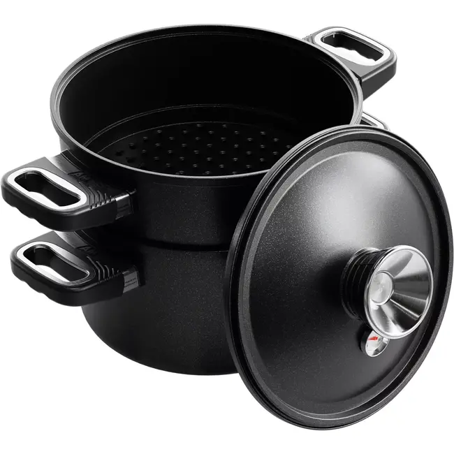 AMT Gastroguss Pot, deksel en stoominzet – Geschikt voor alle warmtebronnen – Non-stick – 24 cm – Vaatwasserbestendig