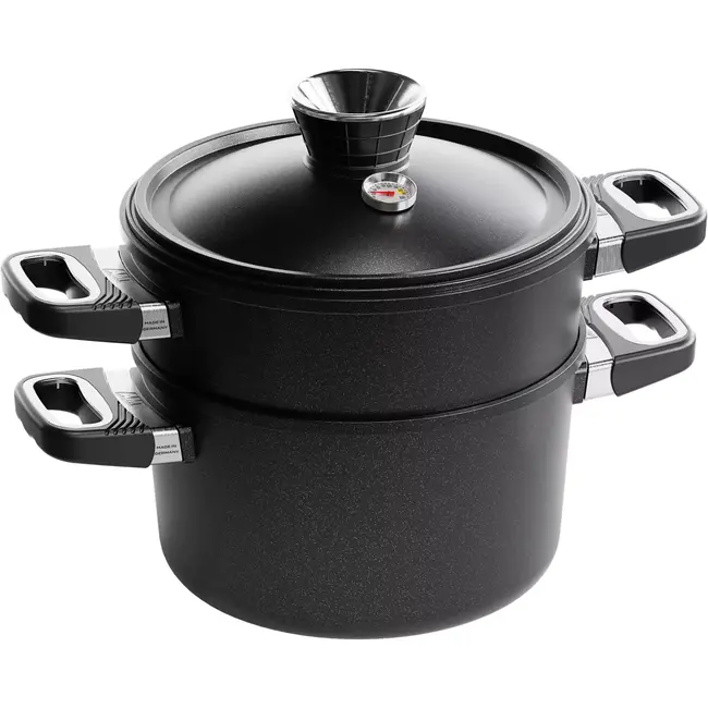 AMT Gastroguss Pot, deksel en stoominzet – Geschikt voor alle warmtebronnen – Non-stick – 24 cm – Vaatwasserbestendig
