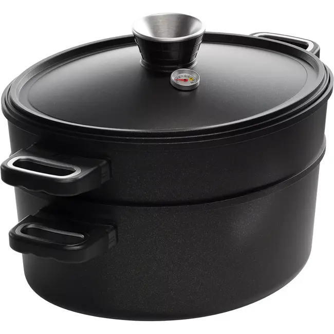 AMT Gastroguss Ovale waterloze kookset 33 x 26 cm met deksel en stoominzet met zijhandgrepen LOTAN® antiaanbaklaag geschikt voor alle warmtebronnen incl. inductie