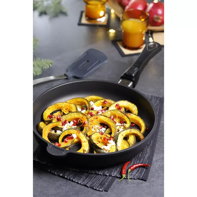 AMT Gastroguss Aluminium koekenpan 28 cm – Lotan® anti-aanbaklaag – Verwijderbare handgreep – Niet voor inductie