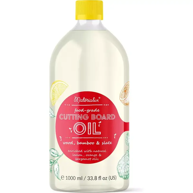 Materialix Antibacteriële Snijplank Olie – Voedselveilige Minerale Olie voor Houten en Bamboe Snijplanken met Citrusgeur – 1000ml