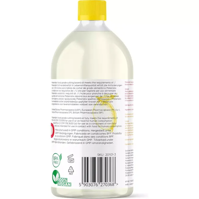 Materialix Antibacteriële Snijplank Olie – Voedselveilige Minerale Olie voor Houten en Bamboe Snijplanken met Citrusgeur – 1000ml
