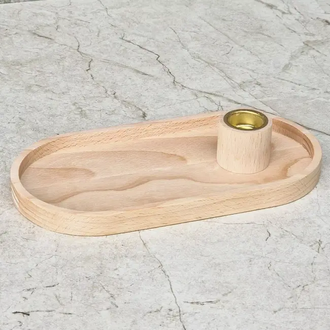 HOCHO Beukenhouten Dienblad met Kaarshouder – 200x100x35 mm – Stijlvol en Duurzaam