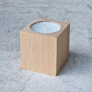 HOCHO Beukenhouten Waxinelichthouder – 50x50x60 mm- Natuurlijke Sfeer & Stijlvol Design