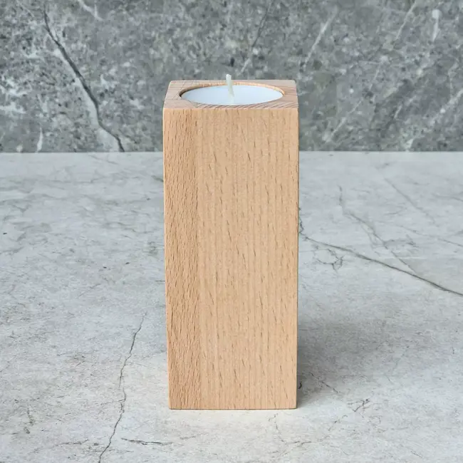 HOCHO Beukenhouten Waxinelichthouder – 50x50x120 mm – Natuurlijk Beukenhout