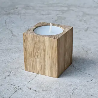 HOCHO Eikenhouten Waxinelichthouder – 50x50x60 mm – Natuurlijke Look