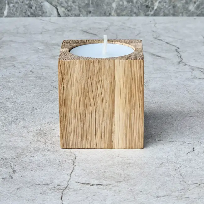 HOCHO Eikenhouten Waxinelichthouder – 50x50x60 mm – Natuurlijke Look