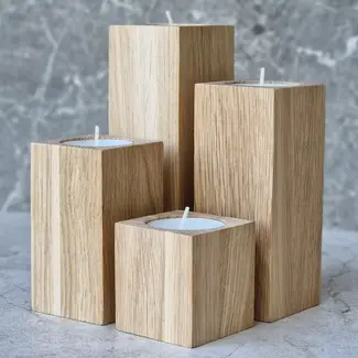 HOCHO Eikenhouten Waxinelichthouders – Set van 4