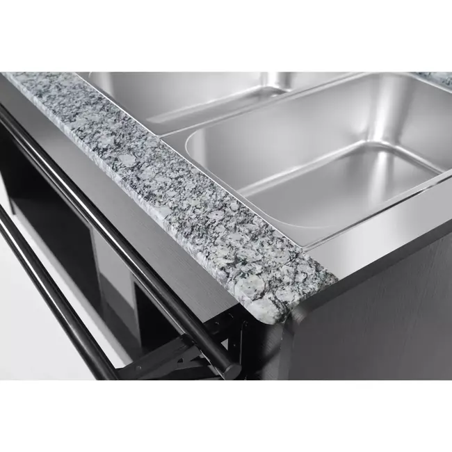 HENDI Warm buffetdisplay – 4 GN containers – Zwenkwielen – Verlichting – Zwart & RVS