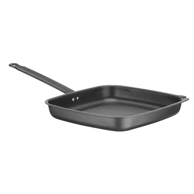 HENDI Vierkante grillpan – carbon staal – 480x282x80 mm – ergonomische handgreep – geïntegreerde tuit