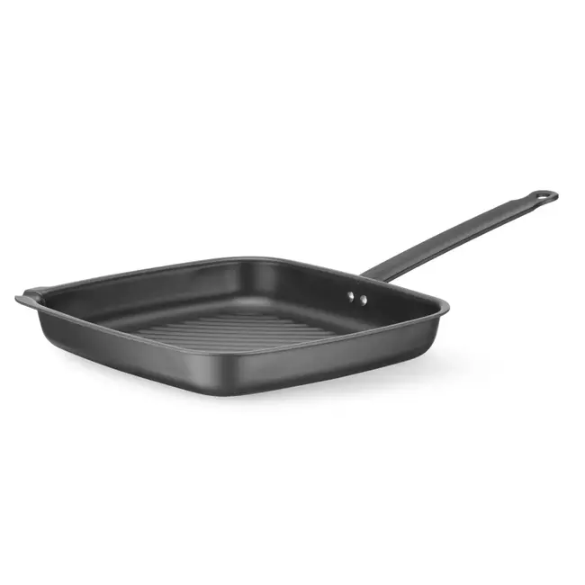 HENDI Vierkante grillpan – carbon staal – 480x282x80 mm – ergonomische handgreep – geïntegreerde tuit