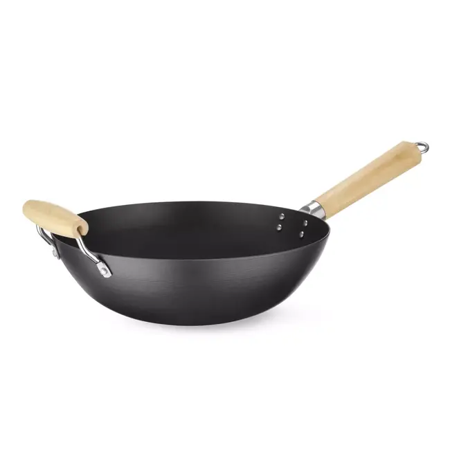 HENDI Wok van carbonstaal – Houten handgreep – Ø 32 cm – 56,5 cm lang – Inductiegeschikt
