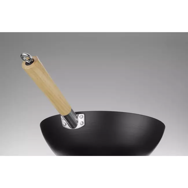 HENDI Wok van carbonstaal – Houten handgreep – Ø 32 cm – 56,5 cm lang – Inductiegeschikt