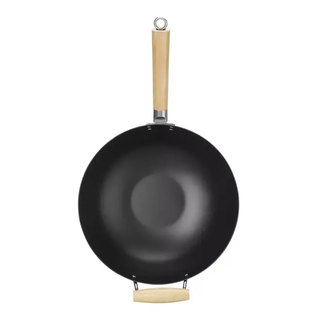 HENDI Wok van carbonstaal – Houten handgreep – Ø 32 cm – 56,5 cm lang – Inductiegeschikt