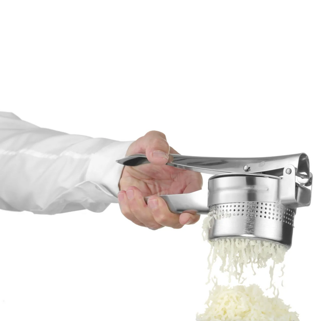 HENDI Aardappelpers – Roestvast staal – Verwijderbare zeef – Vaatwasmachinebestendig – 270x100x95 mm