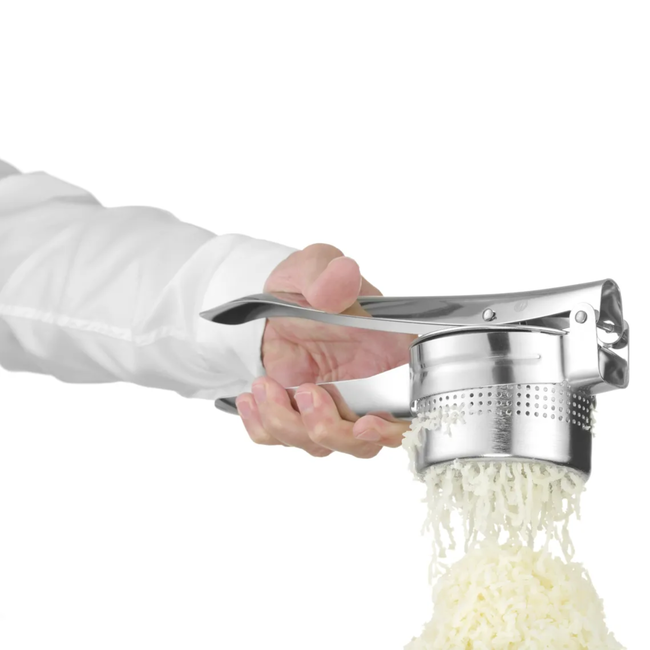 HENDI Aardappelpers – Roestvast staal – Verwijderbare zeef – Vaatwasmachinebestendig – 270x100x95 mm