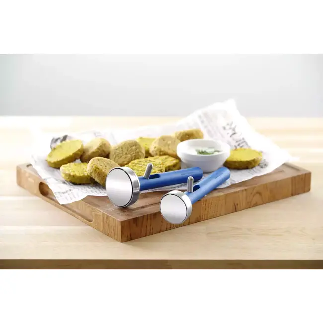 Stöckel Falafelpers – Roestvrij staal – Glasvezel versterkt nylon – Ø50 mm – Blauw