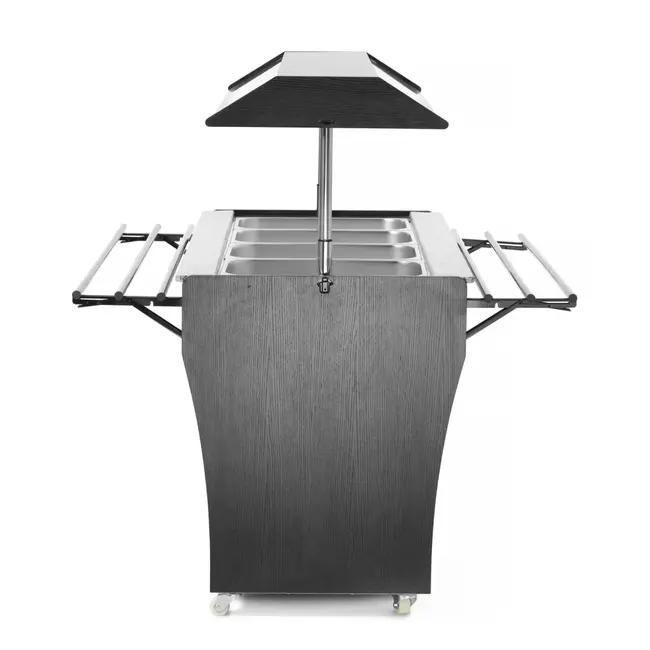 Arktic Saladebuffet display – Roestvrij staal & multiplex – 4 GN 1/1 containers – Verlichting & zwenkwielen – 1490x765x1370 mm