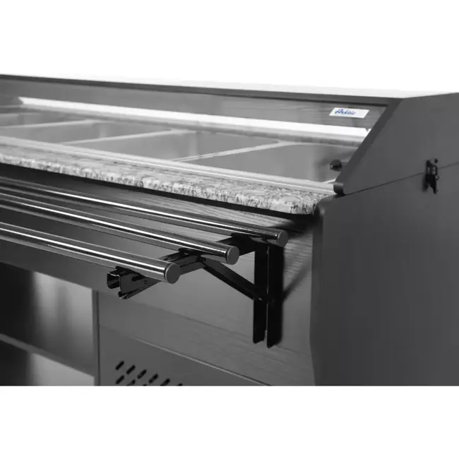 Arktic Saladebuffet display – Roestvrij staal & multiplex – 4 GN 1/1 containers – Verlichting & zwenkwielen – 1490x765x1370 mm