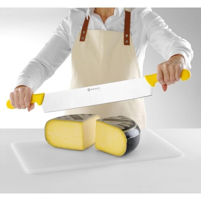 HENDI Lang kaasmes met dubbele handgreep – roestvrij staal – ergonomisch – 655 mm – geel
