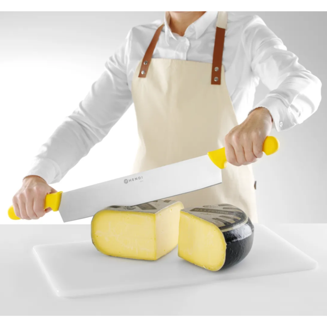 HENDI Lang kaasmes met dubbele handgreep – roestvrij staal – ergonomisch – 655 mm – geel