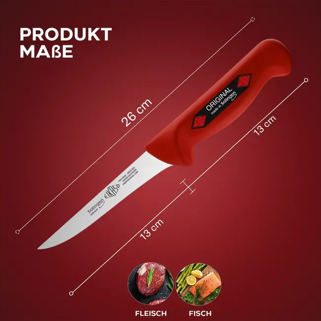 Eikaso Solingen Slagersmessenset Rood – 3-Delig – Molybdeenstaal IJsgehard – Antislip Handgreep – Incl. Messentas