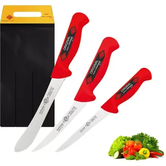 Eikaso Solingen Slagersmessenset – 3-Delig – Molybdeenstaal – Gebogen & Rechte Uitbeenmessen – Trancheermes – Incl. Messentas