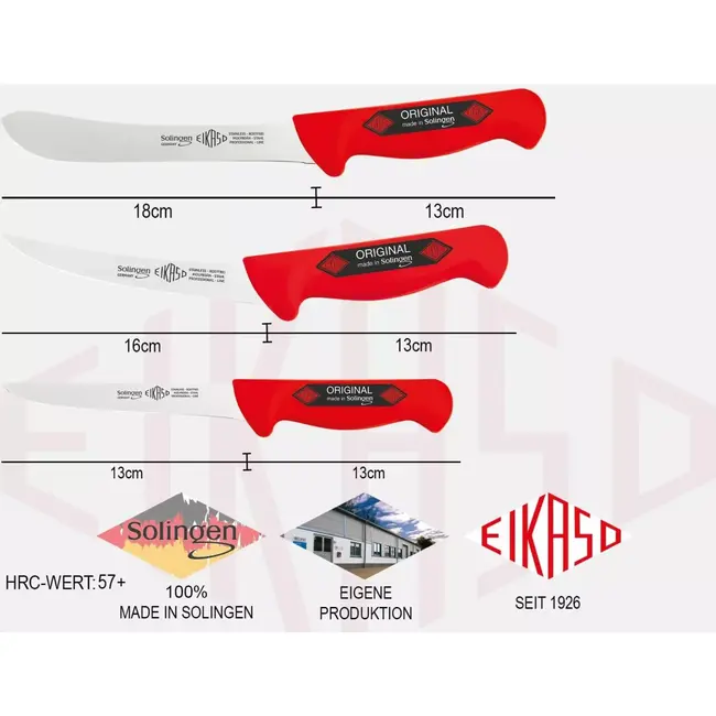 Eikaso Solingen Slagersmessenset – 3-Delig – Molybdeenstaal – Gebogen & Rechte Uitbeenmessen – Trancheermes – Incl. Messentas