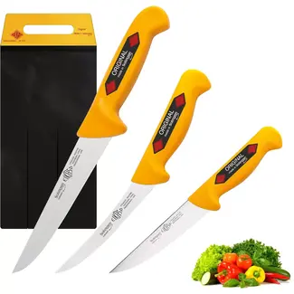 Eikaso Solingen Messenset Geel – 3-delig – Universeelmessen & Uitbeenmes – Professioneel – Antislip Handvat