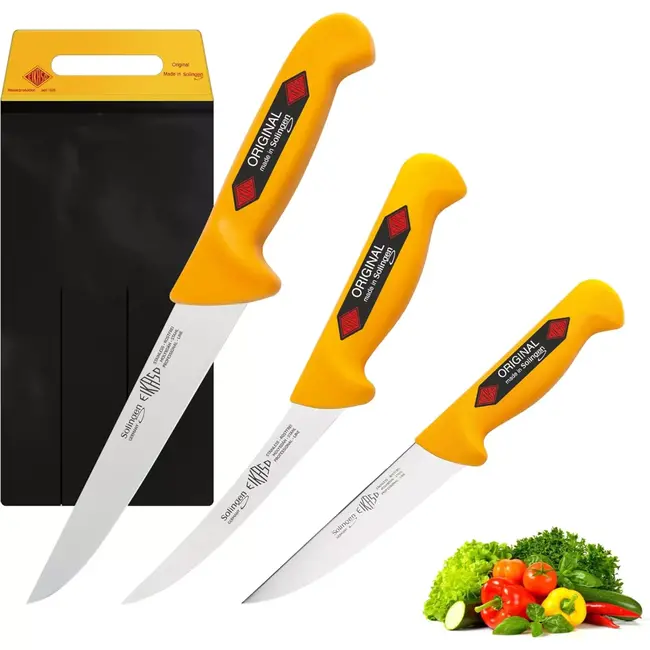 Eikaso Solingen Messenset Geel – 3-delig – Universeelmessen & Uitbeenmes – Professioneel – Antislip Handvat