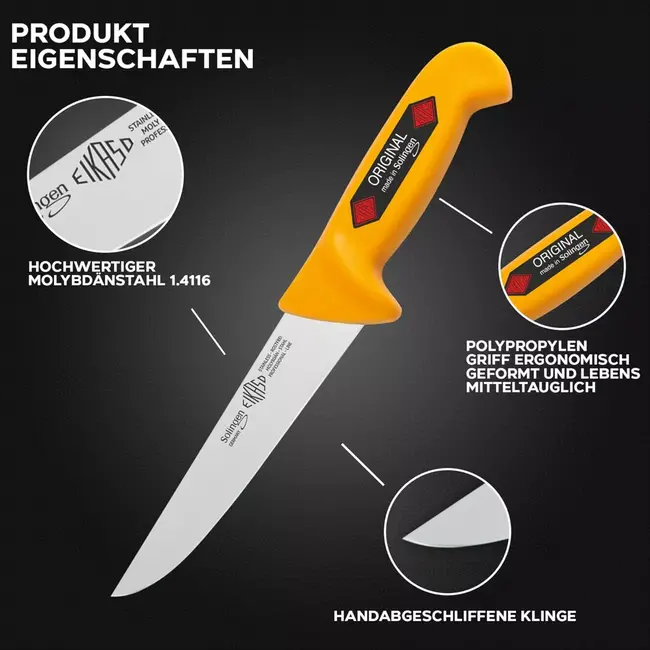 Eikaso Solingen Messenset Geel – 3-delig – Universeelmessen & Uitbeenmes – Professioneel – Antislip Handvat