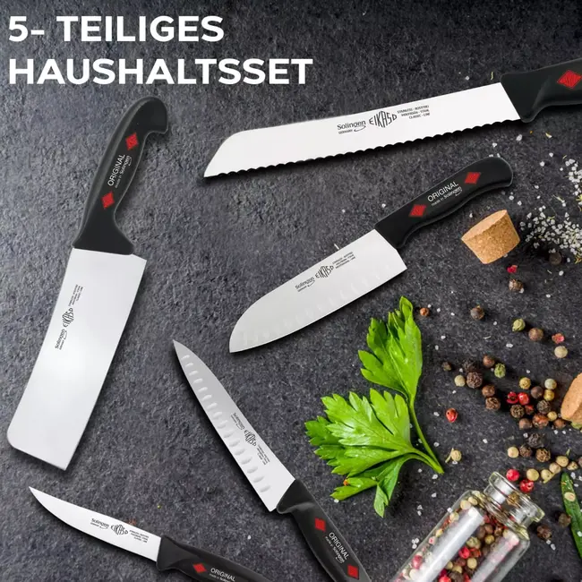 Eikaso Solingen Keukenmessenset 5-Delig – Chinees Koksmes, Santoku & Broodmes – Molybdeenstaal – Ergonomisch Handvat